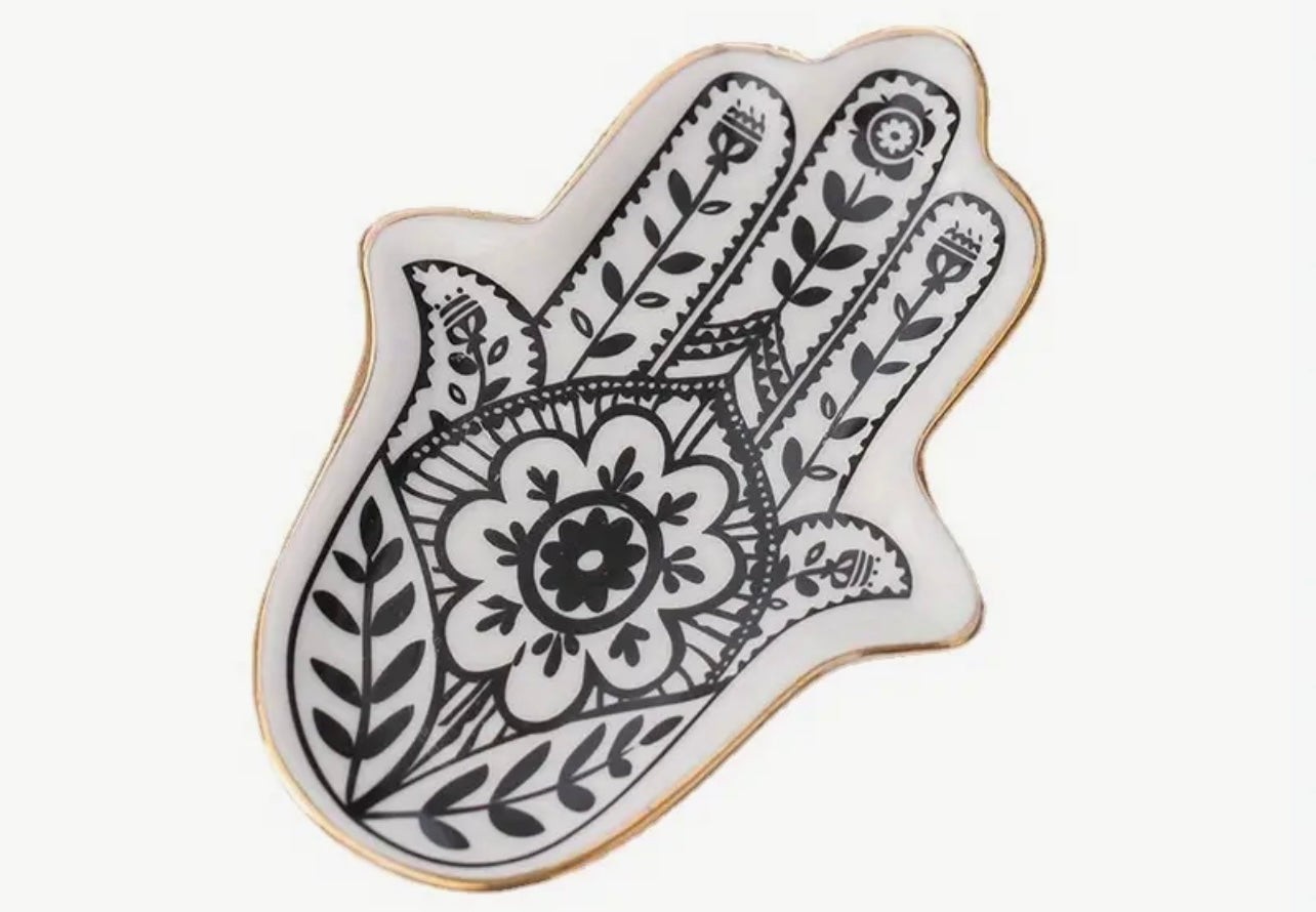 Black & White Ceramic Hamsa Dish